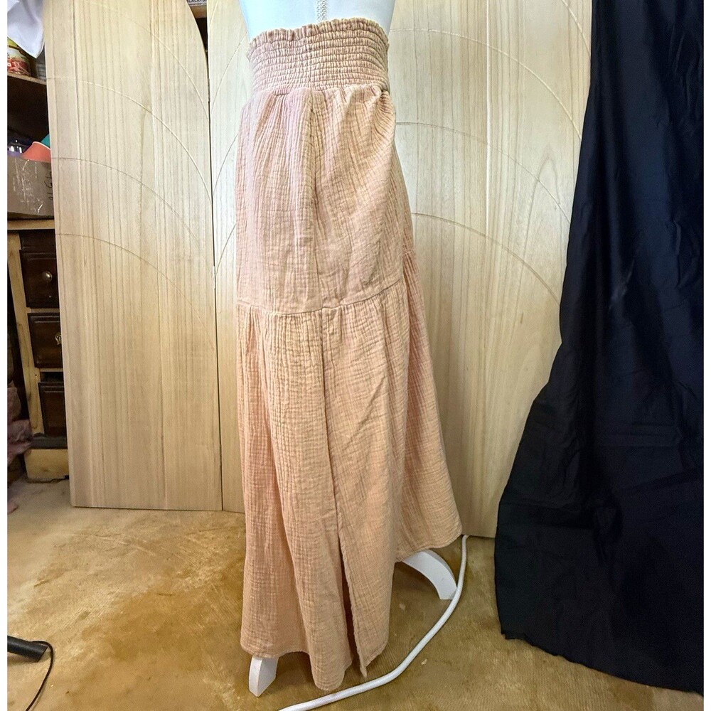 Grade & Gather Maxi Skirt Womens L Peach Cotton Gauze Smocked Tiered 50364CG